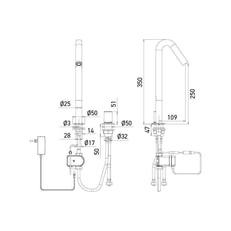 Dimensions mitigeur ONE sans contact sur secteur Dimensions mitigeur ONE sans contact sur secteur