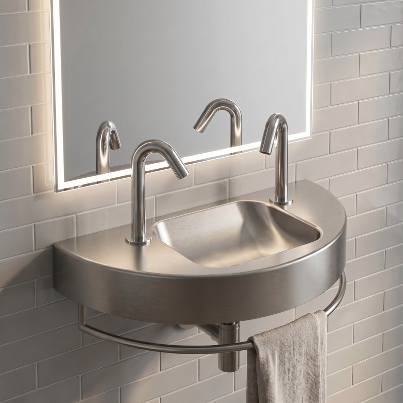 Elegant touchless ONE MINI faucet and matching design soap dispenser Elegant touchless ONE MINI faucet and matching design soap dispenser