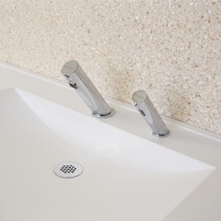Automatic touchless sink faucet TOUCH FREE with angled spout and minimalist design, includes matching soap dispenser
