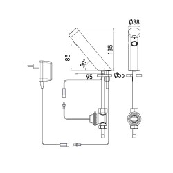 Dimensiones del grifo automático TOUCH FREE a pilas
