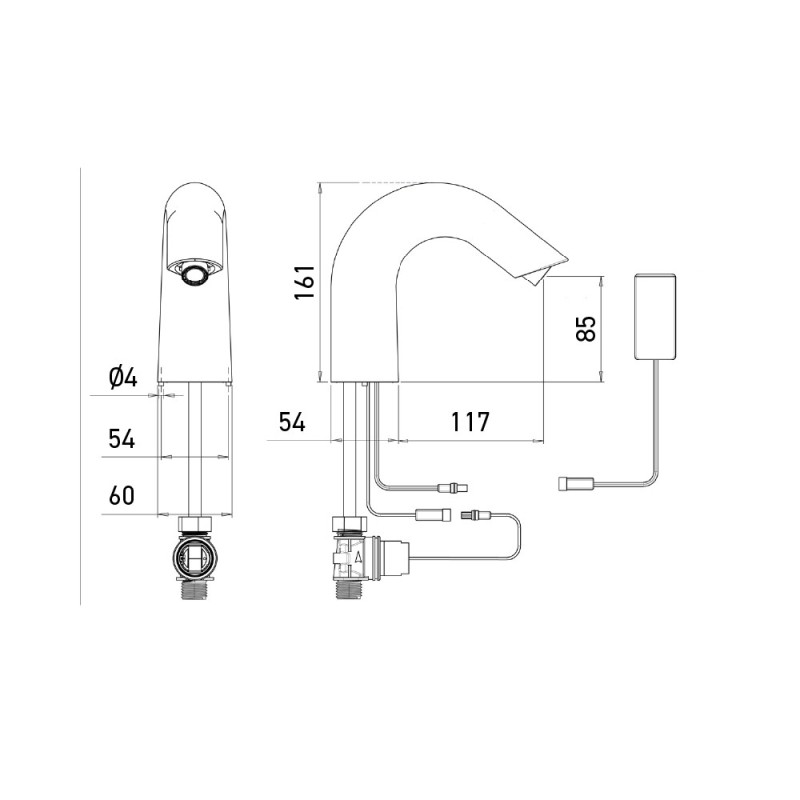 Dimensions robinet automatique ALLURE DS sur pile Dimensions robinet automatique ALLURE DS sur pile