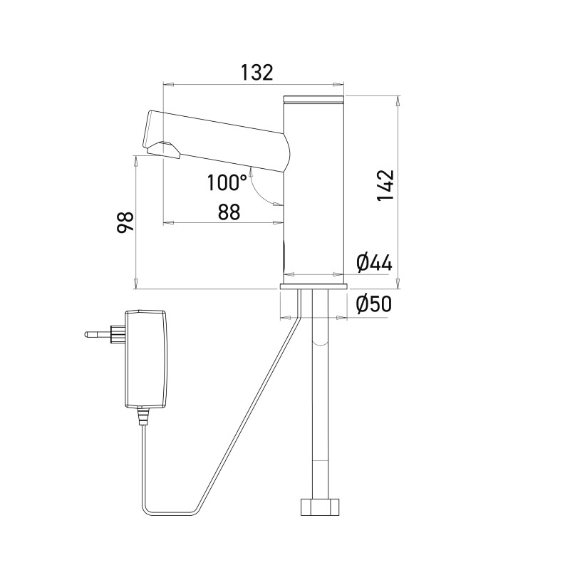 # ELITE Mains-Powered Faucet Dimensions