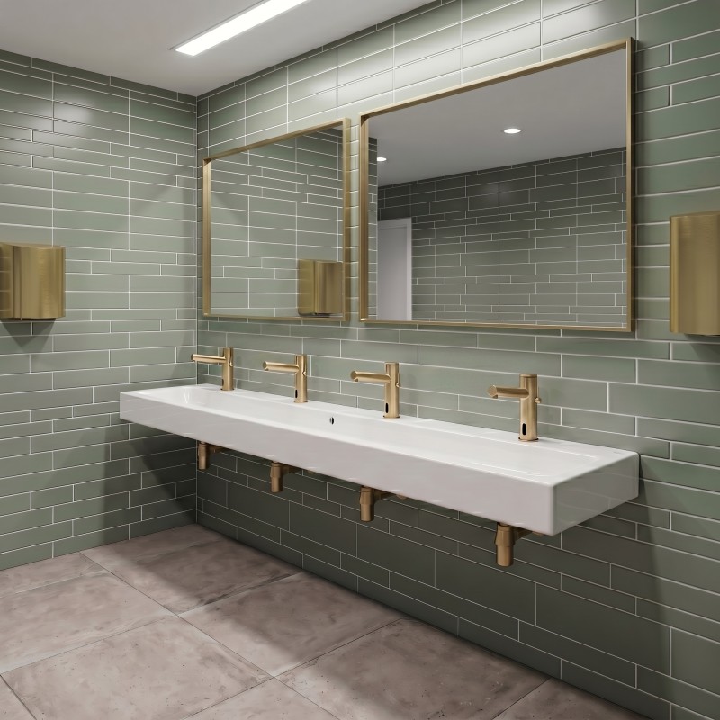 Automatic ELITE mixer tap with long spout, matte gold PVD finish for collective washbasin Automatic ELITE mixer tap with long spout, matte gold PVD finish for collective washbasin