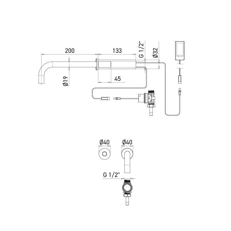 COSMO19 battery-operated faucet dimensions