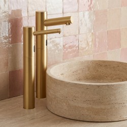 Robinets rehaussés bec haut automatique ELITE eau et savon finition PVD doré mat