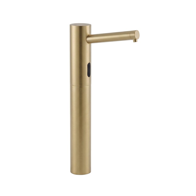Dispensador de jabón automático versión alta para lavabo sobre encimera, acabado PVD dorado mate Dispensador de jabón automático versión alta para lavabo sobre encimera, acabado PVD dorado mate