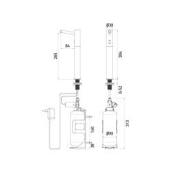 Dimensions distributeur sans contact de savon ELITE version bec haut, sur secteur