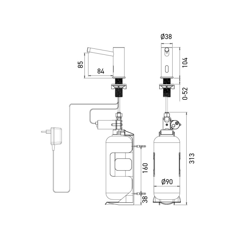 Dimensions distributeur automatique de savon ELITE, sur secteur Dimensions distributeur automatique de savon ELITE, sur secteur