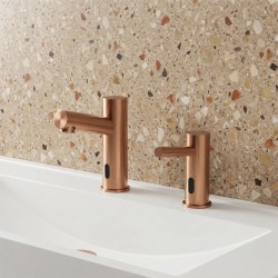 ELITE soap dispenser with copper PVD finish and touchless faucet for elegant hand hygiene