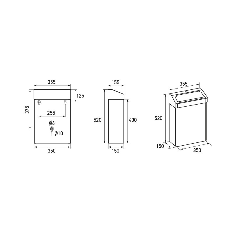 Dimensiones del cubo inox de higiene femenina 25 L Dimensiones del cubo inox de higiene femenina 25 L
