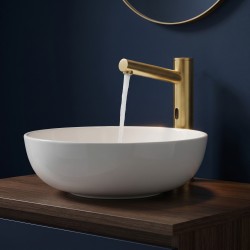 ELITE design faucet with matte gold finish and high spout for public or private bathroom spaces ELITE design faucet with matte gold finish and high spout for public or private bathroom spaces