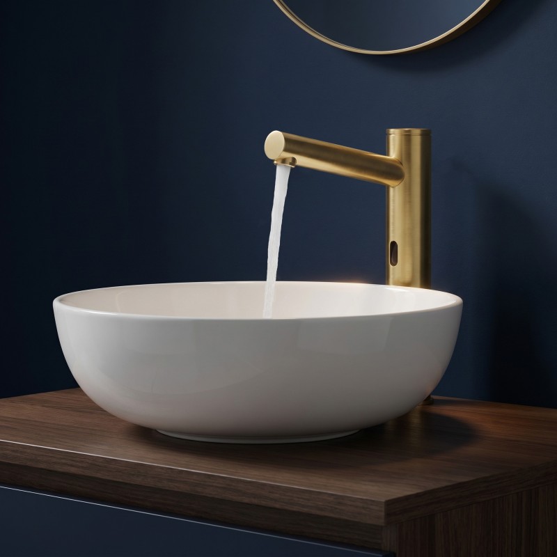 ELITE design faucet with matte gold finish and high spout for public or private bathroom spaces ELITE design faucet with matte gold finish and high spout for public or private bathroom spaces