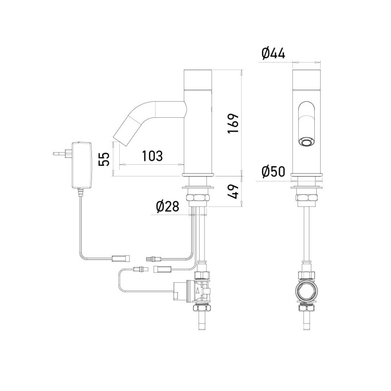 Dimensiones del grifo electrónico EXTREME DS de red