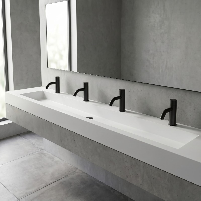 Robinet électronique design EXTREME DS noir mat eau froide ou pré-mitigée sur lavabo collectif Robinet électronique design EXTREME DS noir mat eau froide ou pré-mitigée sur lavabo collectif