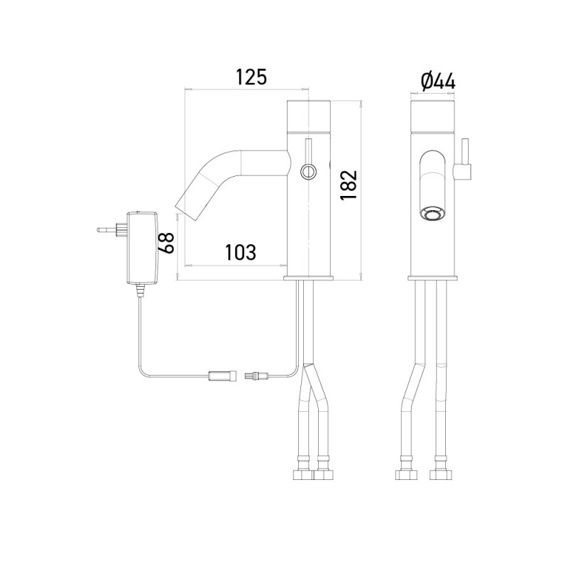 Dimensions automatic mixer EXTREME DS, mains-powered