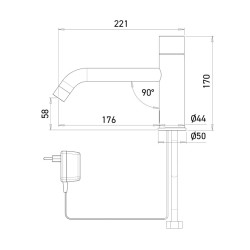 Dimensions of the automatic tap EXTREME with long spout, mains-powered Dimensions of the automatic tap EXTREME with long spout, mains-powered