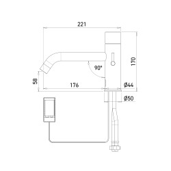 Dimensions of the automatic mixer tap EXTREME with long spout, battery-powered Dimensions of the automatic mixer tap EXTREME with long spout, battery-powered