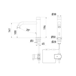 Dimensions robinet automatique EXTREME L sur pile (intégrée au boitier électrovanne)