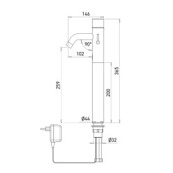 Dimensions for raised EXTREME electronic mixer tap mains powered Dimensions for raised EXTREME electronic mixer tap mains powered