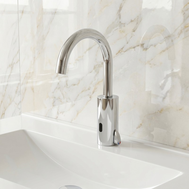 Grifo mezclador de diseño AKWAVIVA con caño alto y sensor infrarrojo para la higiene de manos Grifo mezclador de diseño AKWAVIVA con caño alto y sensor infrarrojo para la higiene de manos