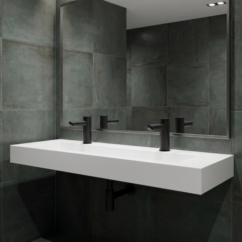 SMART touch-free tap with a clean design, in matt black with extended spout SMART touch-free tap with a clean design, in matt black with extended spout