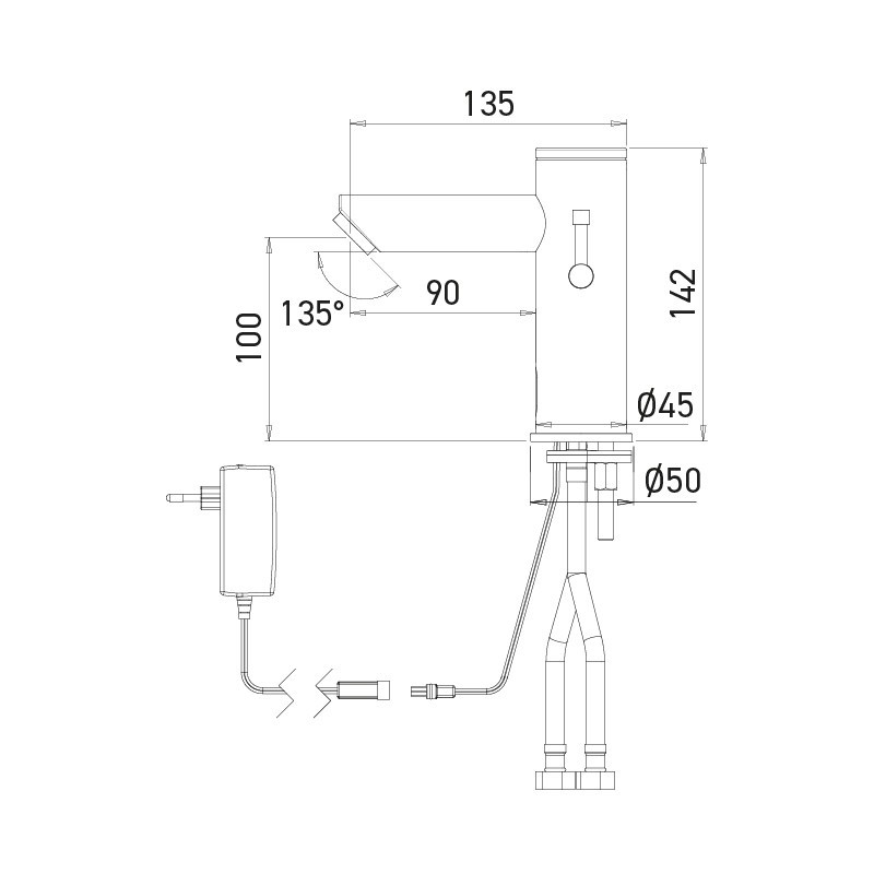 Electronic SMART mixer tap dimensions, long spout, mains powered Electronic SMART mixer tap dimensions, long spout, mains powered