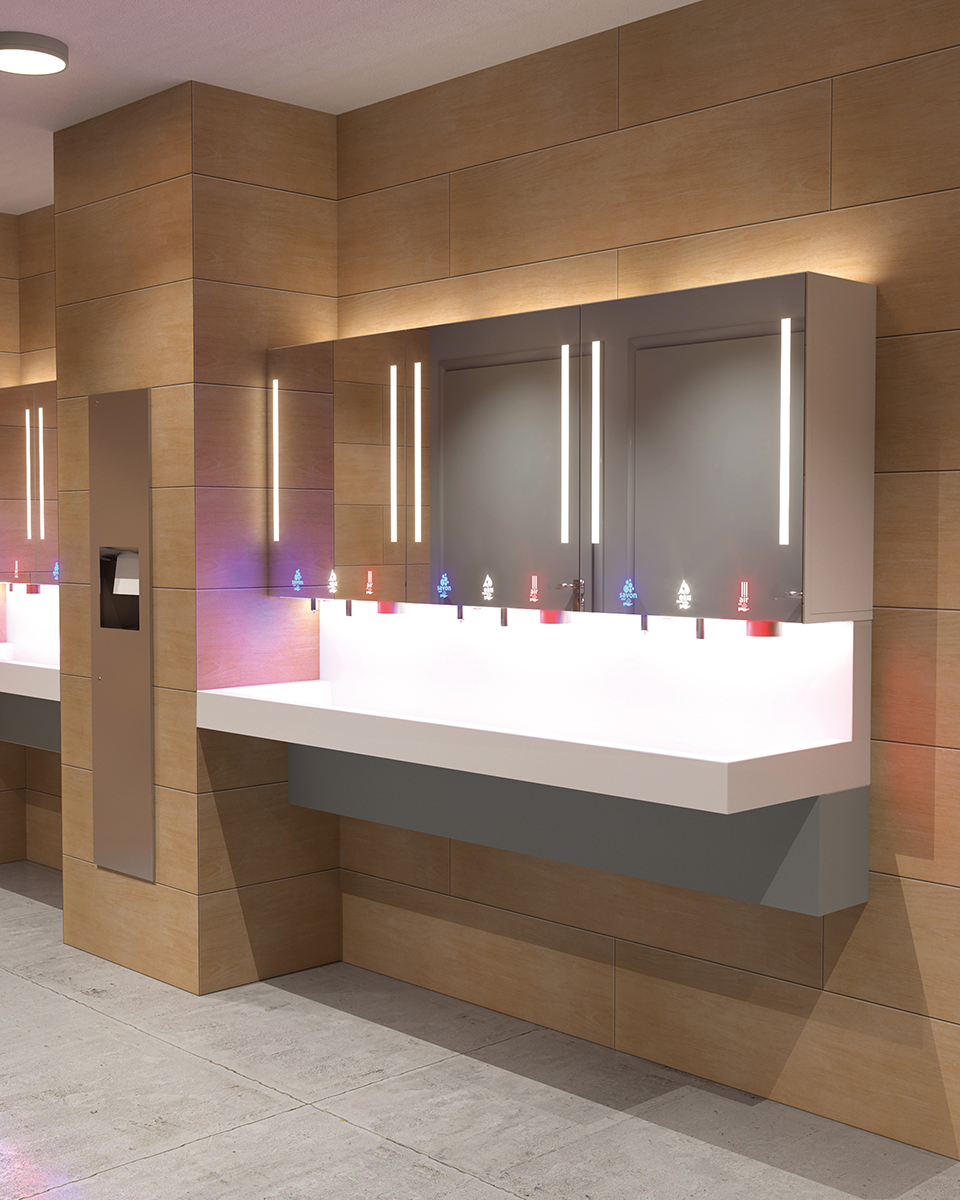 Module HYFLO 4-en-1 miroir Led à éclairage latéral et lavabo Solid Surface