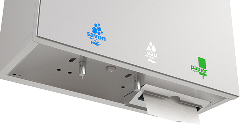 Module miroir multifonction HYFLO avec distributeur serviettes en papier derrière miroir