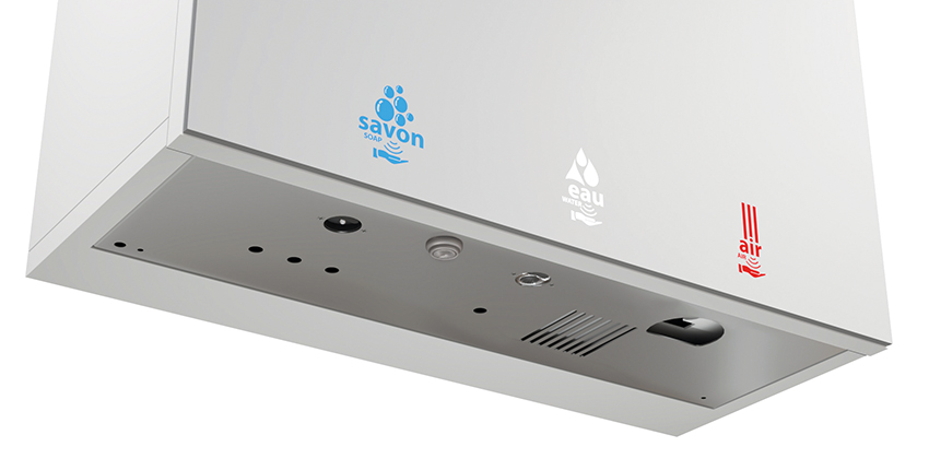 Armoire miroir FLO multifonction avec distributeur de savon, robinet et sèche-mains sans contact Meuble haut miroir FLO multifonction avec distributeur de savon, robinet et sèche-mains