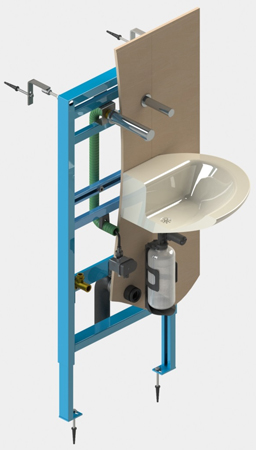 Bâti-support lavabo avec robinets électroniques eau et savon intégrés