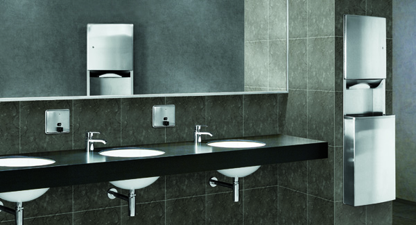 Dispensador de jabón manual de pared de acero inoxidable distributeur-savon-mural-encastre-inox-moderne