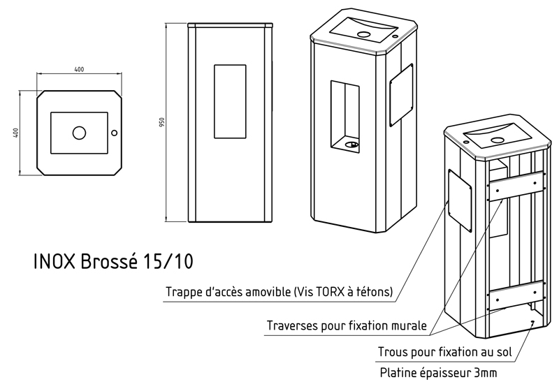 Dimensions fontaines antivandalisme à boire FB-010