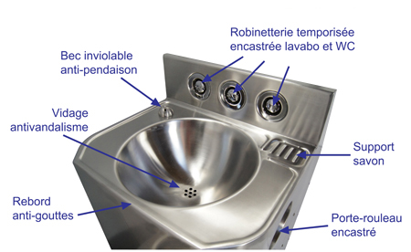 Combiné WC et lavabo inox gain de place et antivandalisme