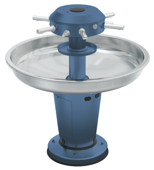 Lavabo collectif inox et couleur bleue circulaire