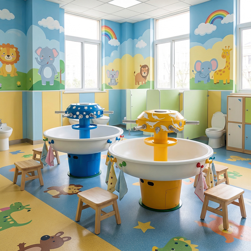 Lavabo fontaine circulaire enfants avec décor pour école maternelle