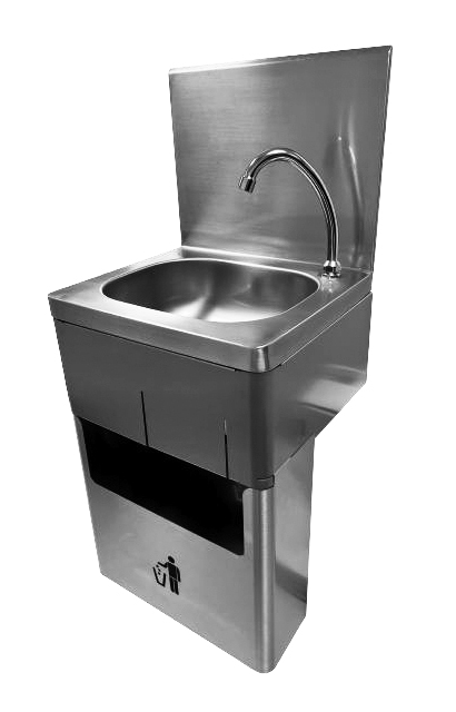 Lavamanos higiénico de acero inoxidable con papelera