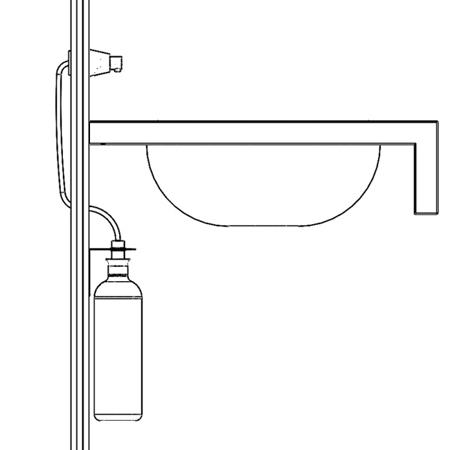 Bouteille savon sous lavabo ou en local technique