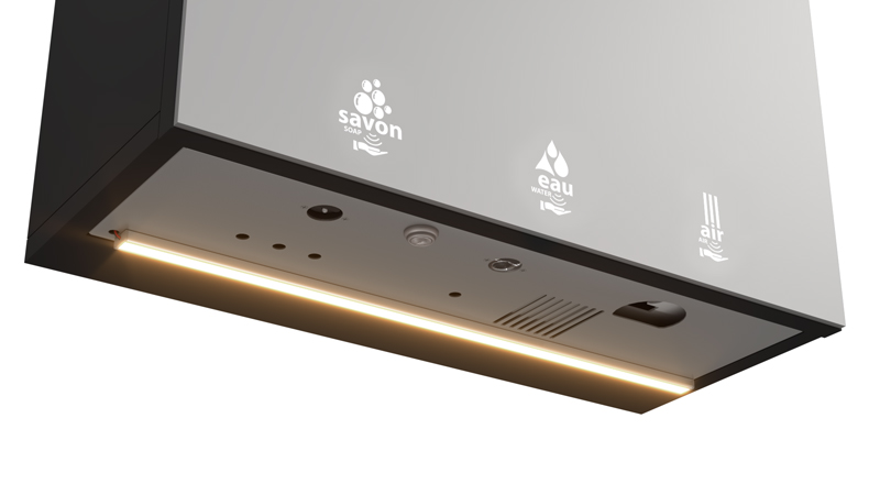 Meuble haut miroir FLO multifonction avec distributeur de savon, robinet et sèche-mains