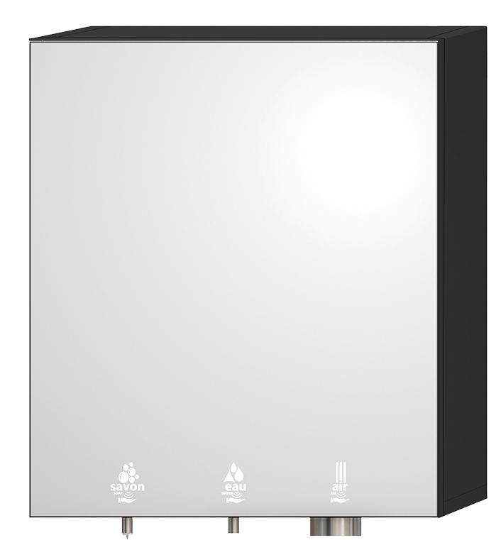 Armoire miroir 4 en 1 fonctions savon, eau et air, finition noir
