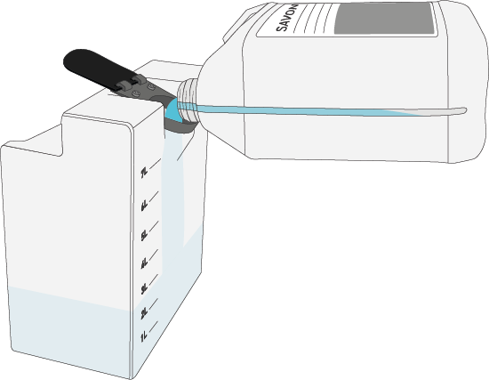 Easy soap filling for mirror unit