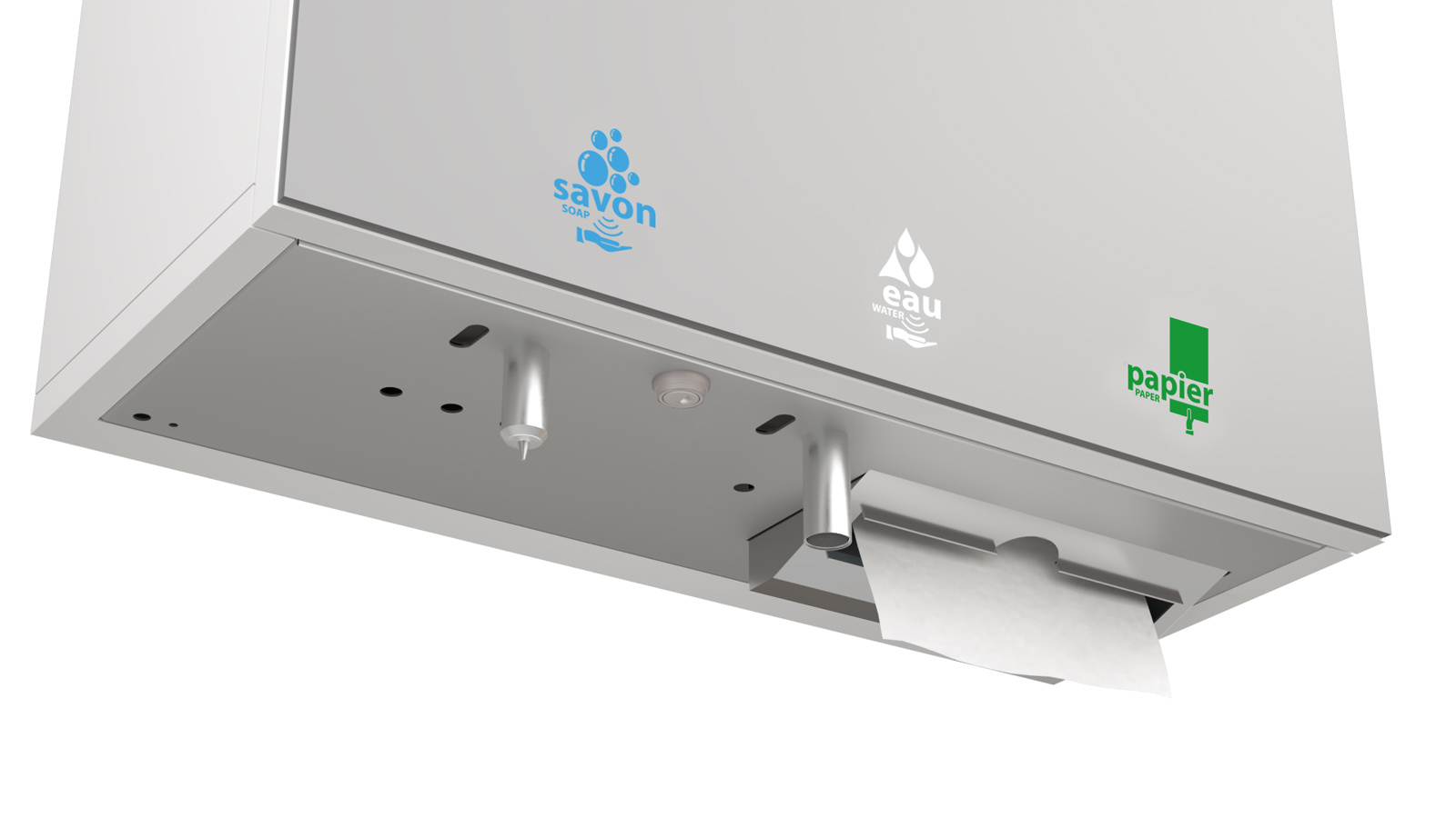 Module miroir multifonction HYFLO avec distributeur serviettes en papier derrière miroir