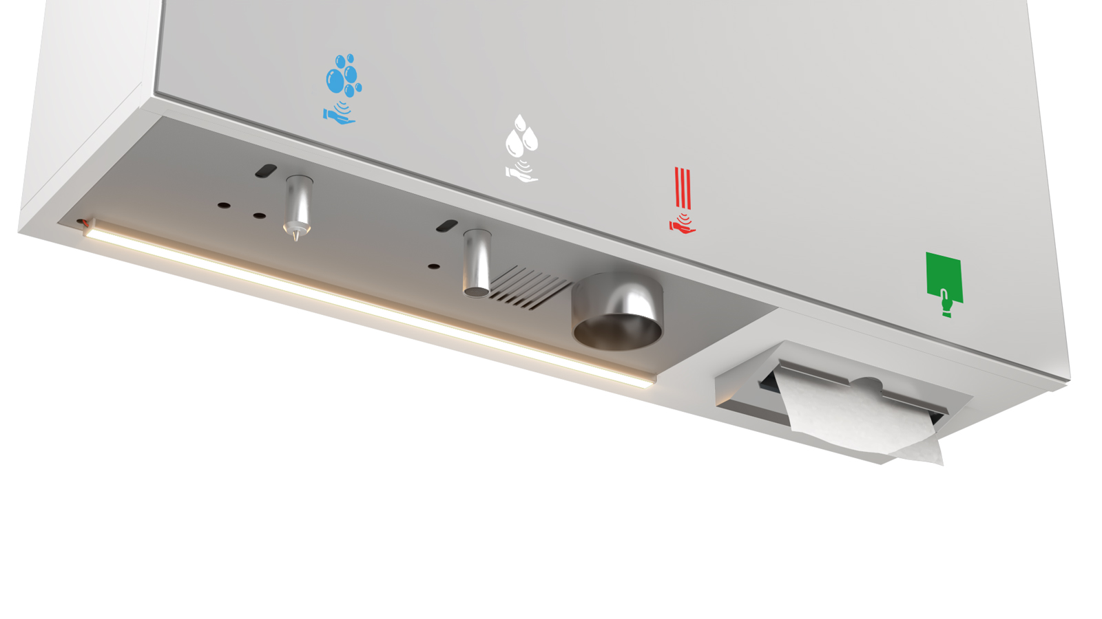 HYFLO large multifunction mirror module (soap–water–air-paper) with optional LED light strip