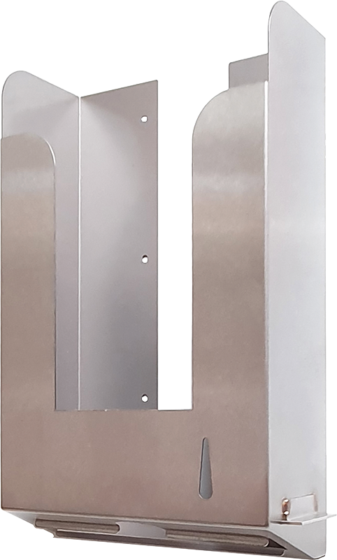 Distributeur inox de papier essuie-mains derrière miroir