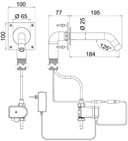 Dimension robinet encastré automatique EXTREME WS