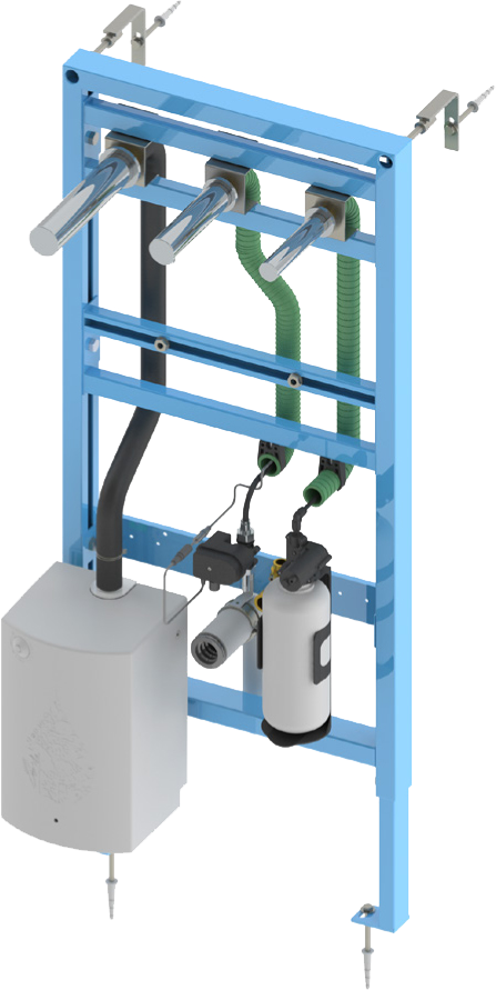 Bâti-support lavabo avec robinet, distributeur de savon automatiques et sèche-mains RONDEO intégrés