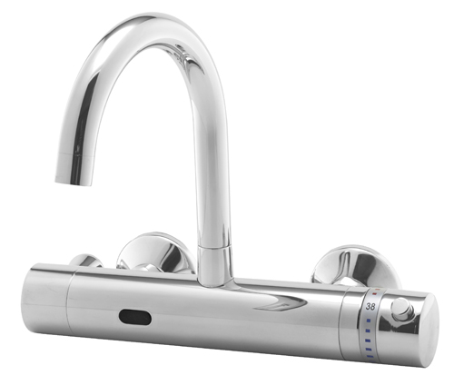 Thermostatic and electronic wall mounted faucet swan neck