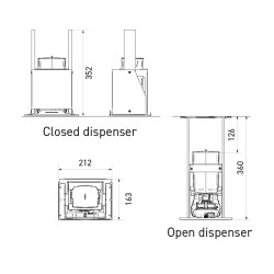 Dimensions of 1L vertical soap dispenser behind mirror with contactless operation Dimensions of 1L vertical soap dispenser behind mirror with contactless operation
