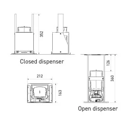 Dimensions of 1L vertical soap dispenser behind mirror with contactless operation Dimensions of 1L vertical soap dispenser behind mirror with contactless operation