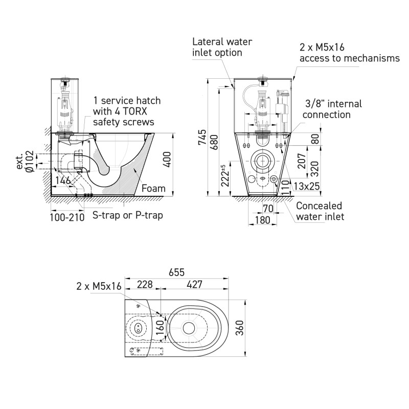 Dimensions of the ULTIMA stainless steel one-piece toilet Dimensions of the ULTIMA stainless steel one-piece toilet