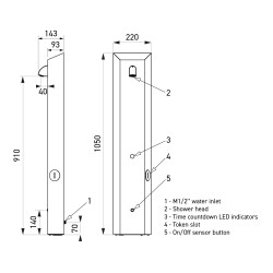 Dimensioned drawing of the shower column: 1050 x 220 mm, 910 body and 140 base Dimensioned drawing of the shower column: 1050 x 220 mm, 910 body and 140 base